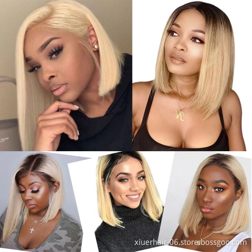 Transparent 13x4 lace front bob wig,cuticle aligned virgin 613 human hair hd lace frontal wig,613 lace front bob wig